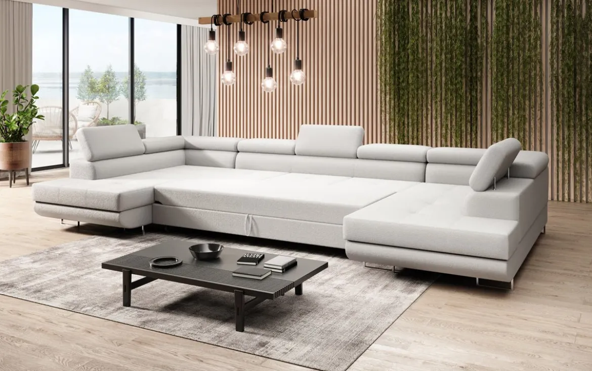 Designer Sofa Taormina mit Schlaf- und Klappfunktion in Bouclé