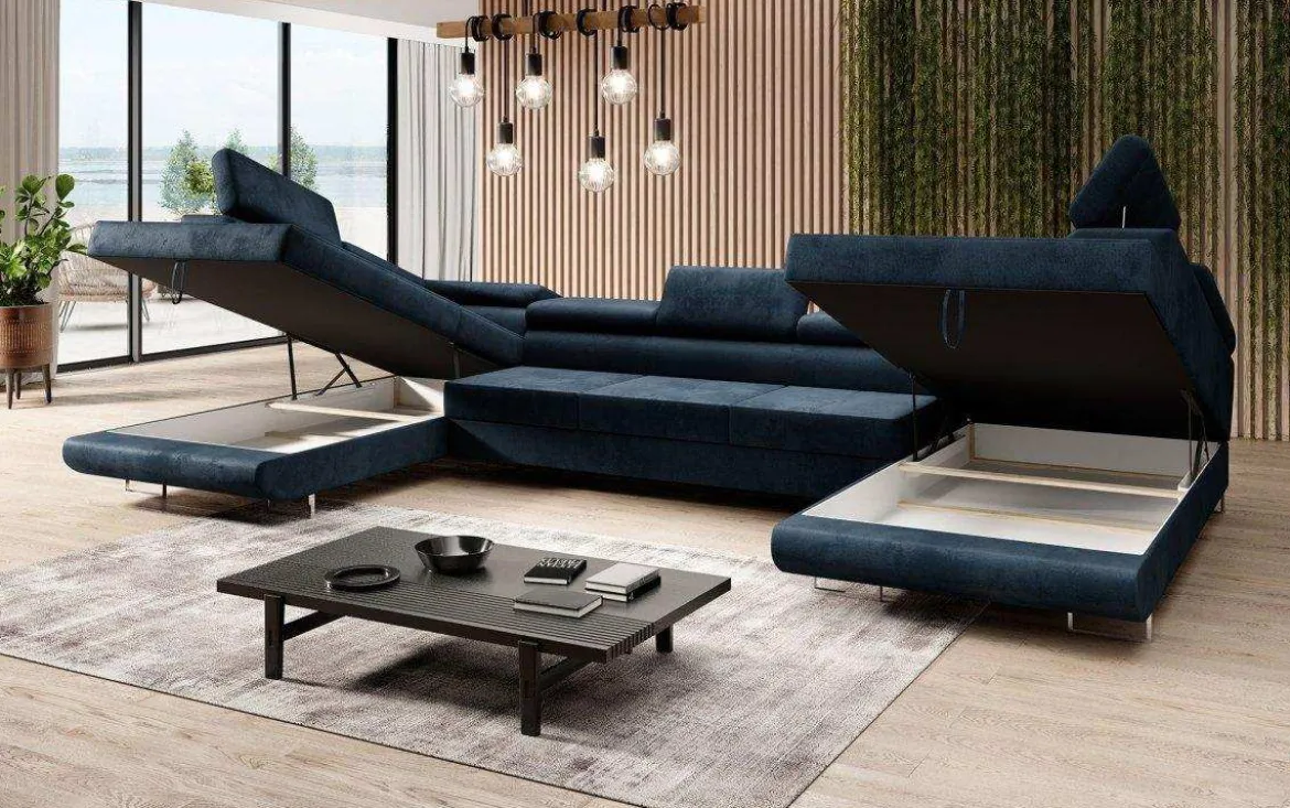 Designer Sofa Taormina mit Schlaf- und Klappfunktion in Samt