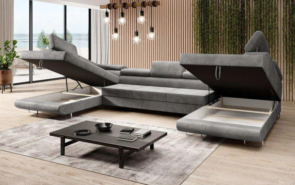 Designer Sofa Taormina mit Schlaf- und Klappfunktion in Samt