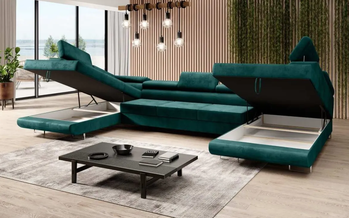 Designer Sofa Taormina mit Schlaf- und Klappfunktion in Samt
