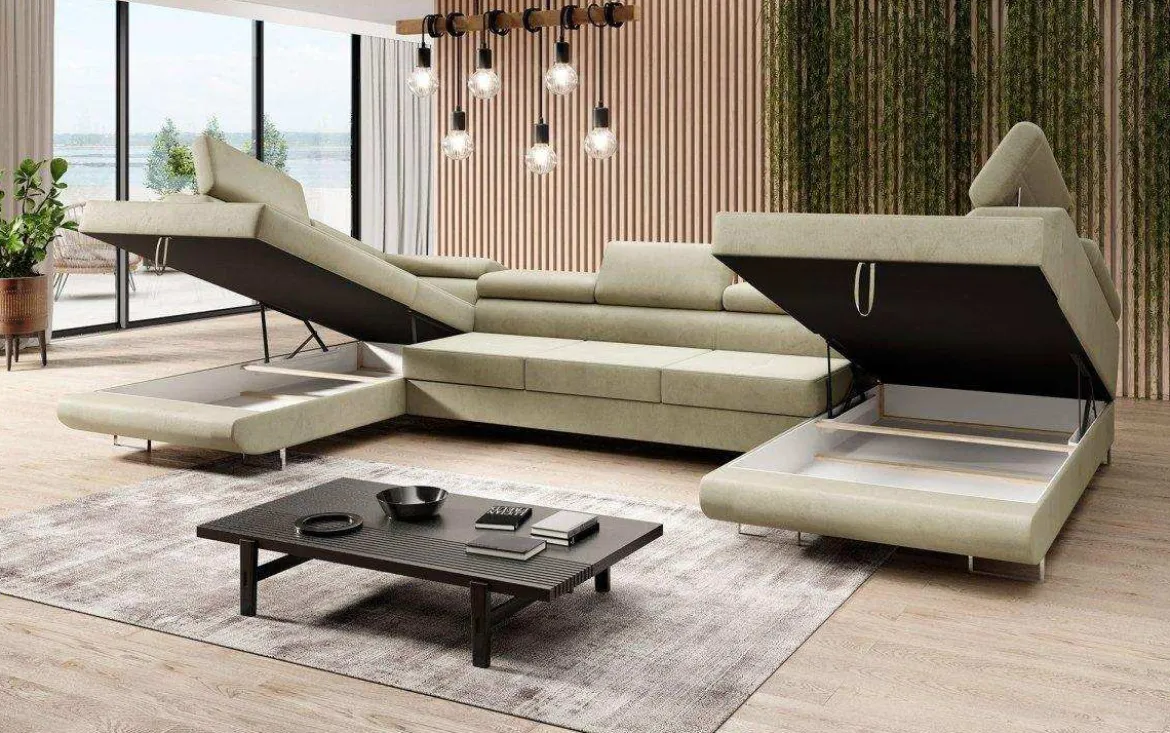 Designer Sofa Taormina mit Schlaf- und Klappfunktion in Samt
