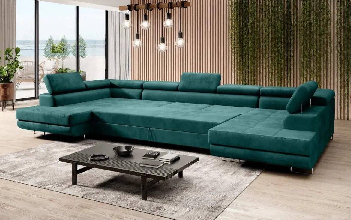Designer Sofa Taormina mit Schlaf- und Klappfunktion in Samt