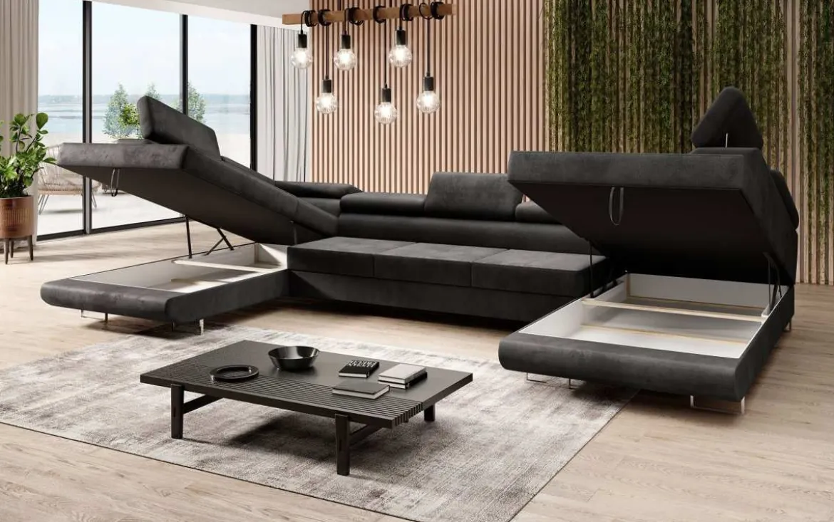 Designer Sofa Taormina mit Schlaf- und Klappfunktion in Samt