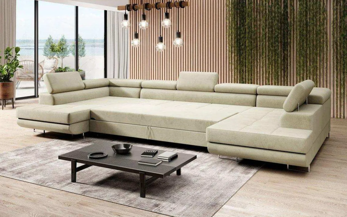 Designer Sofa Taormina mit Schlaf- und Klappfunktion in Samt