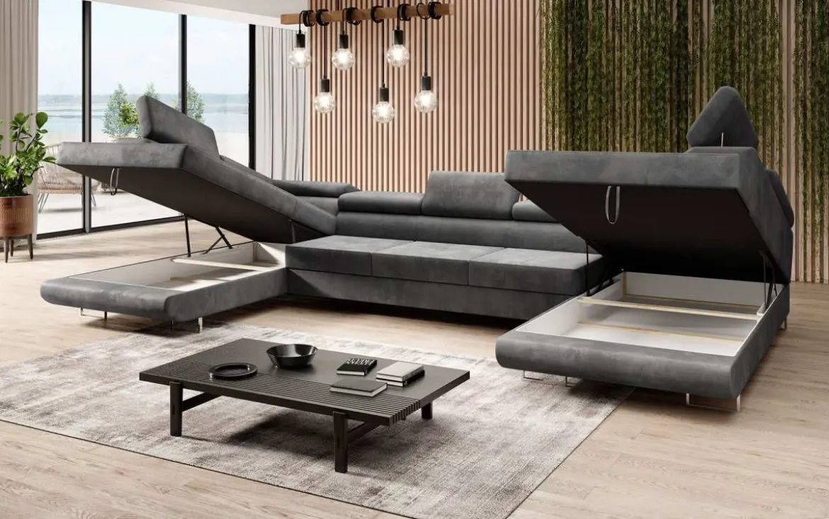 Designer Sofa Taormina mit Schlaf- und Klappfunktion in Samt