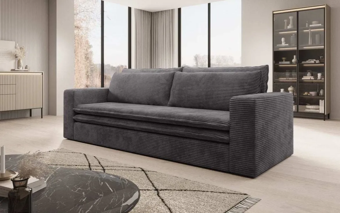 Designer Sofa Tilo mit Schlaf- und Klappfunktion aus Cord