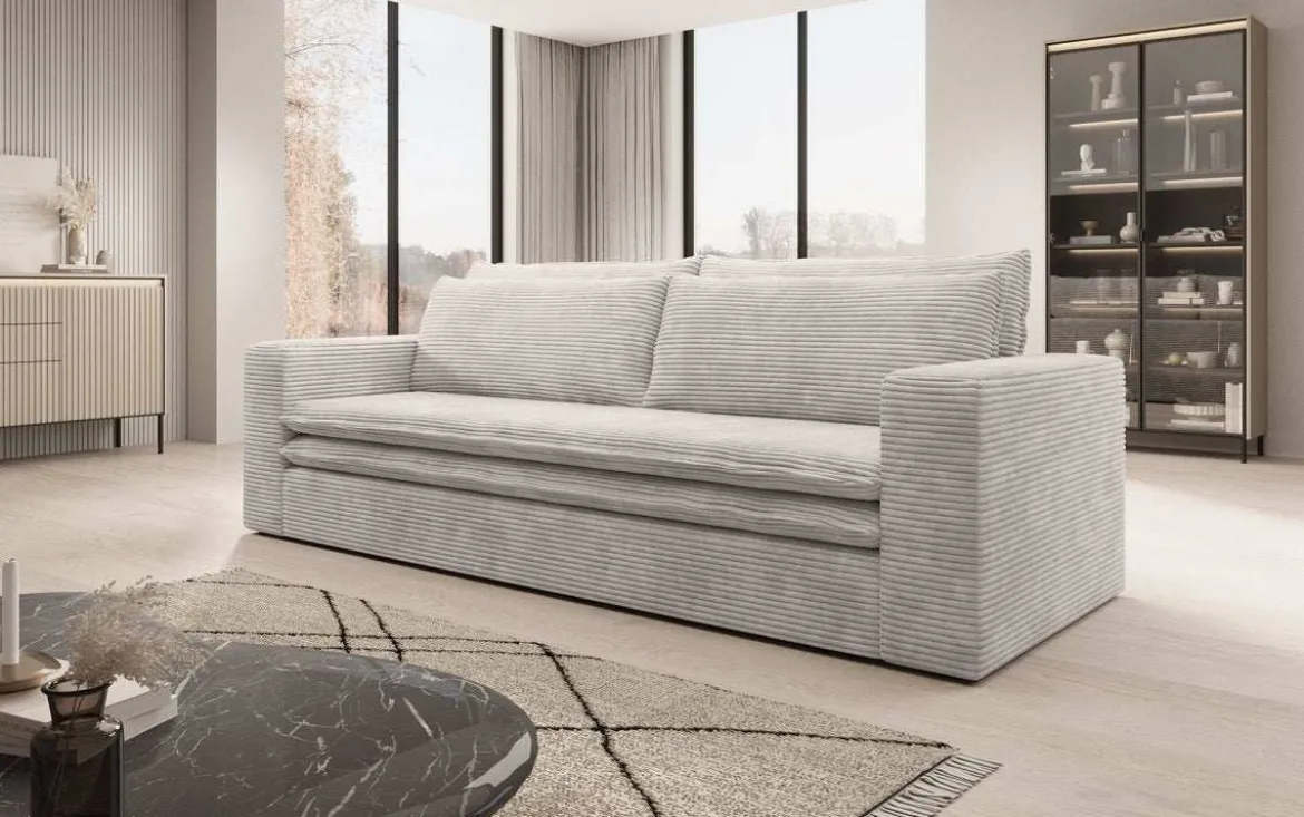 Designer Sofa Tilo mit Schlaf- und Klappfunktion aus Cord