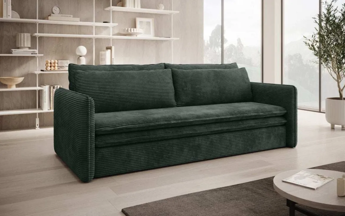 Designer Sofa Tilo Slim mit Schlaf- und Klappfunktion aus Cord