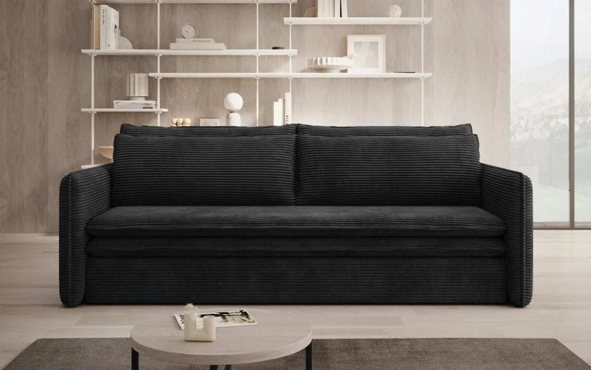 Designer Sofa Tilo Slim mit Schlaf- und Klappfunktion aus Cord