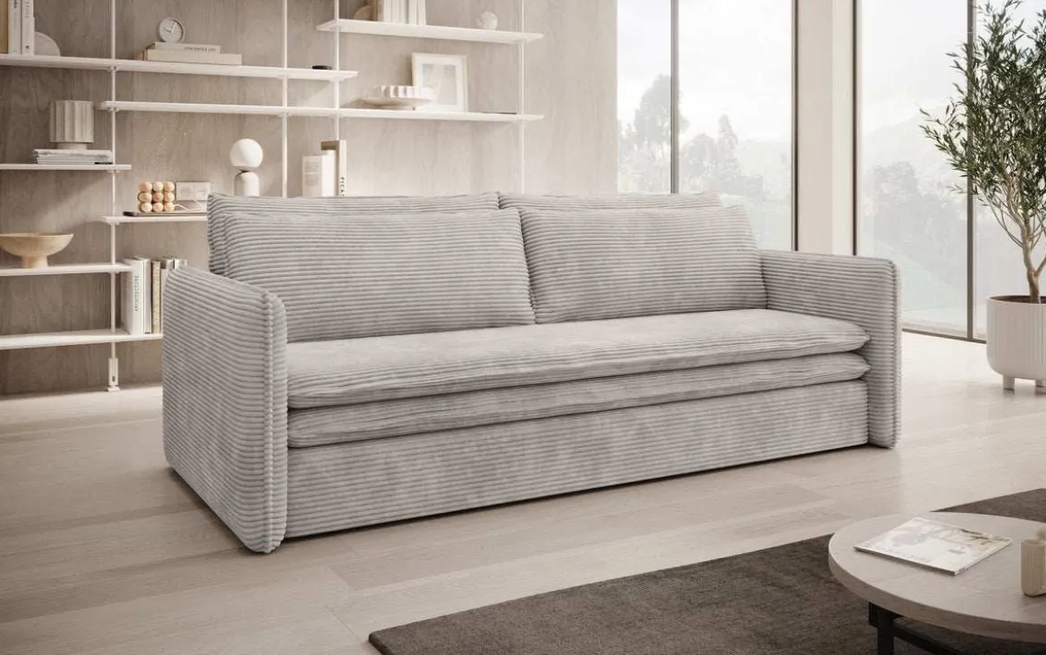 Designer Sofa Tilo Slim mit Schlaf- und Klappfunktion aus Cord