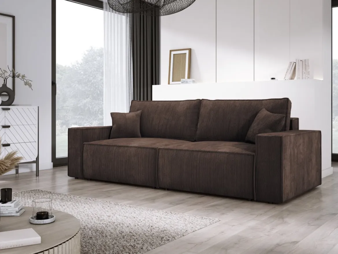 Designer Sofa Velanova 3 Sitzer Cord mit Schlaf- und Klappfunktion