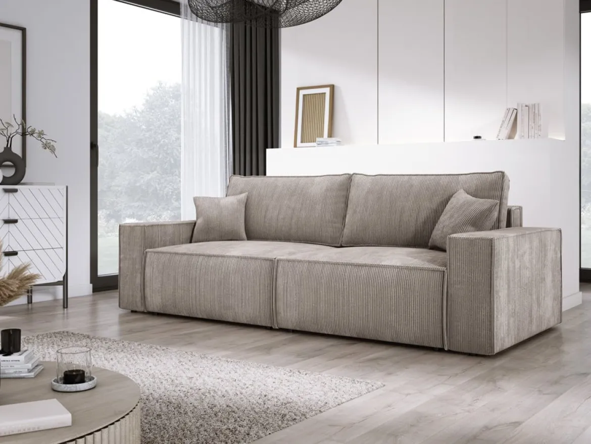 Designer Sofa Velanova 3 Sitzer Cord mit Schlaf- und Klappfunktion