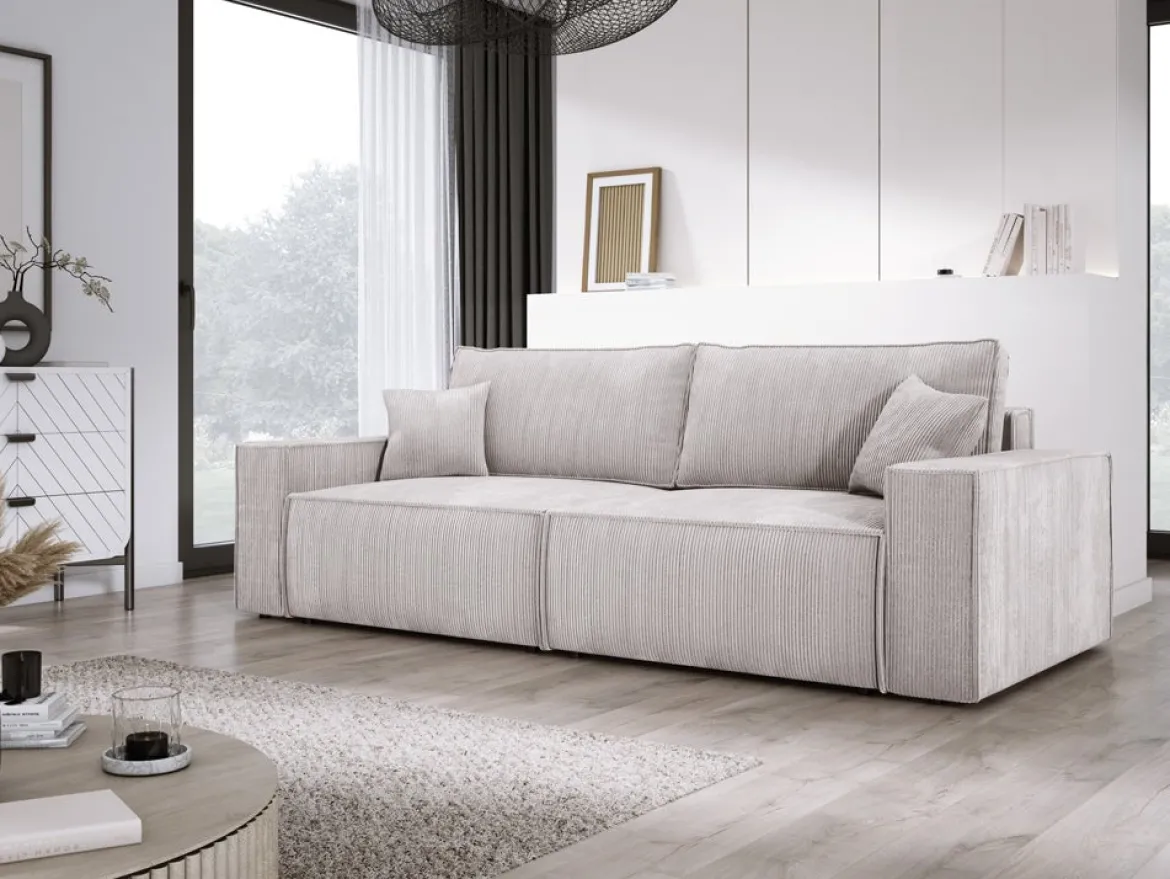 Designer Sofa Velanova 3 Sitzer Cord mit Schlaf- und Klappfunktion