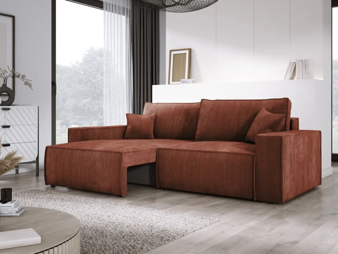 Designer Sofa Velanova 3 Sitzer Cord mit Schlaf- und Klappfunktion