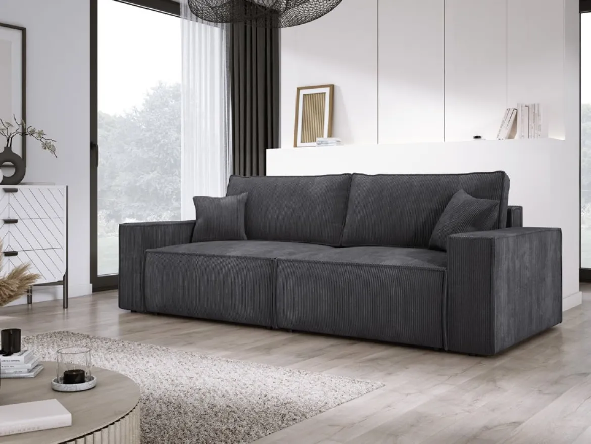 Designer Sofa Velanova 3 Sitzer Cord mit Schlaf- und Klappfunktion