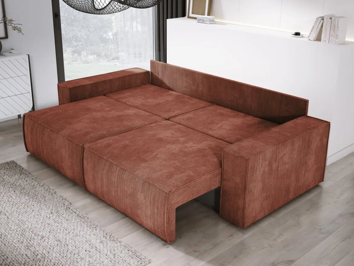 Designer Sofa Velanova 3 Sitzer Cord mit Schlaf- und Klappfunktion