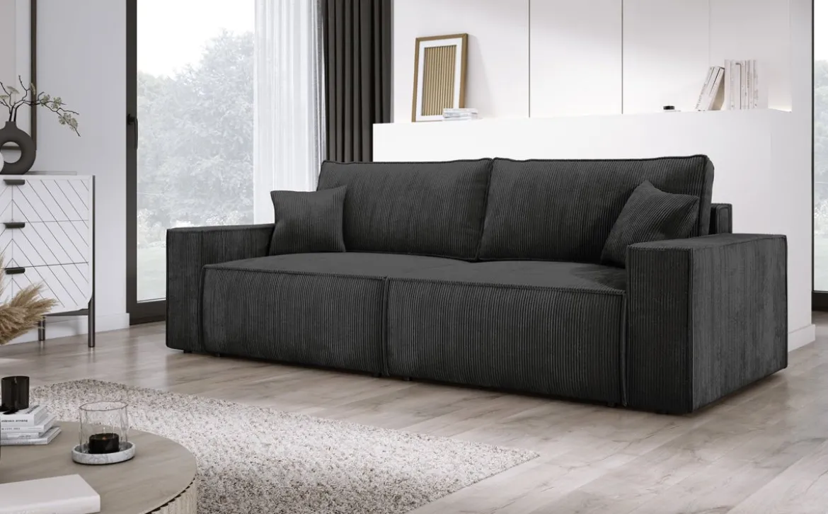 Designer Sofa Velanova 3 Sitzer Cord mit Schlaf- und Klappfunktion
