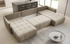 Designer Sofa Velaro U mit Schlaf- und Klappfunktion in Samt