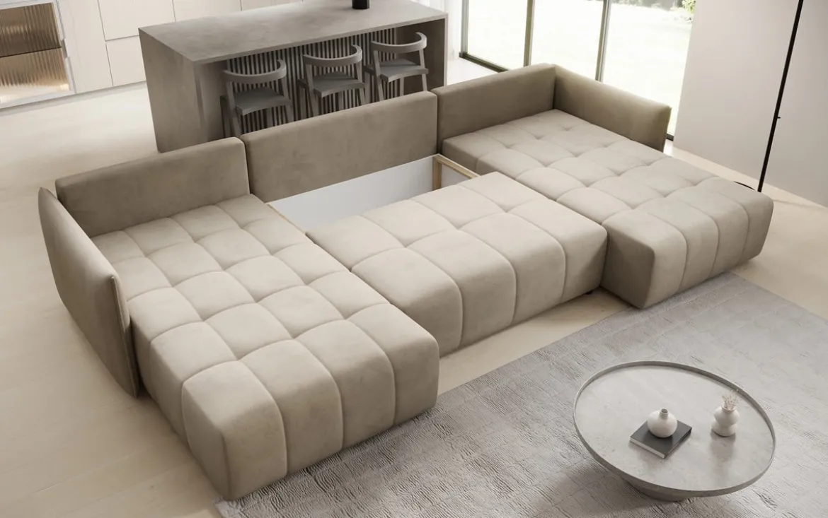 Designer Sofa Velaro U mit Schlaf- und Klappfunktion in Samt