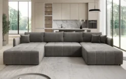 Designer Sofa Velaro U mit Schlaf- und Klappfunktion in Samt