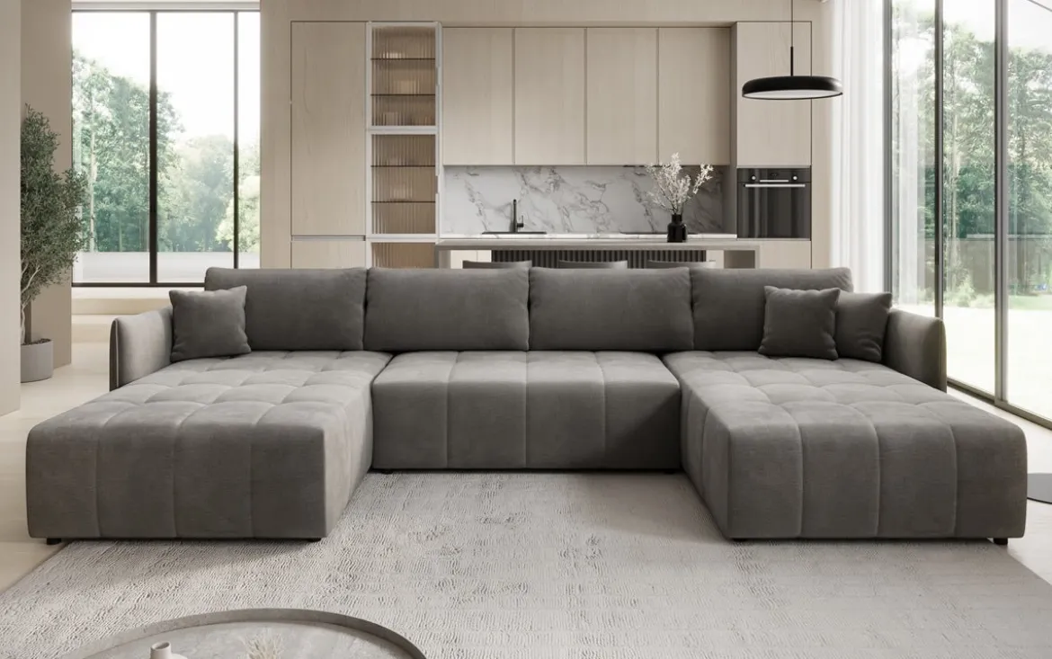 Designer Sofa Velaro U mit Schlaf- und Klappfunktion in Samt