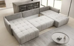 Designer Sofa Velaro U mit Schlaf- und Klappfunktion in Samt