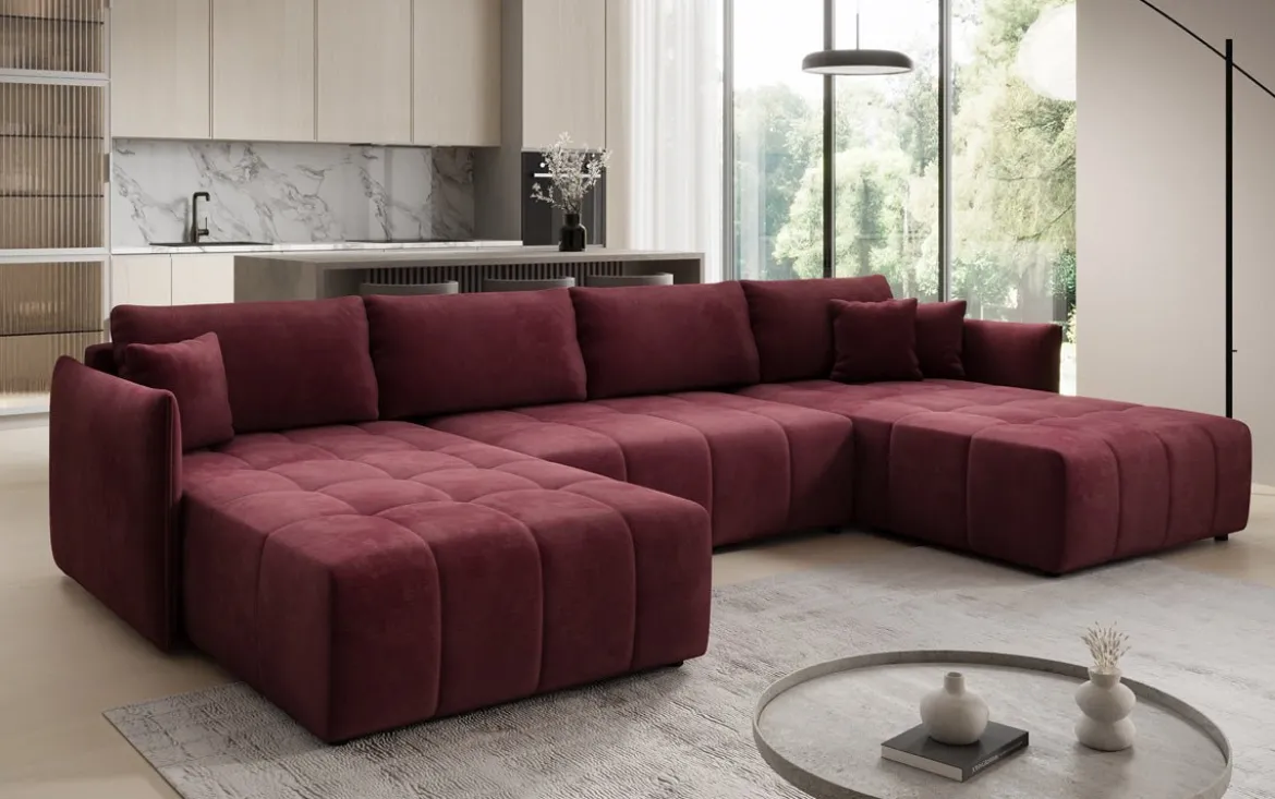 Designer Sofa Velaro U mit Schlaf- und Klappfunktion in Samt