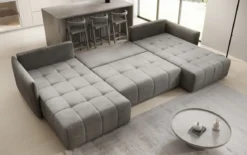 Designer Sofa Velaro U mit Schlaf- und Klappfunktion in Samt