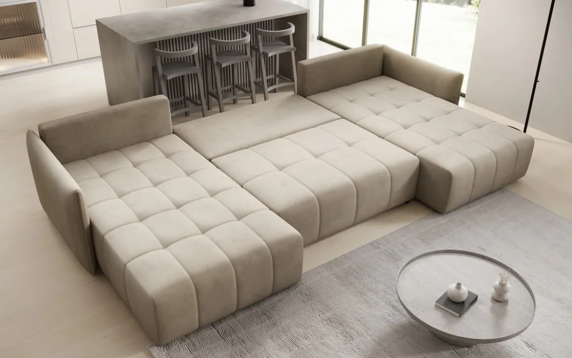 Designer Sofa Velaro U mit Schlaf- und Klappfunktion in Samt