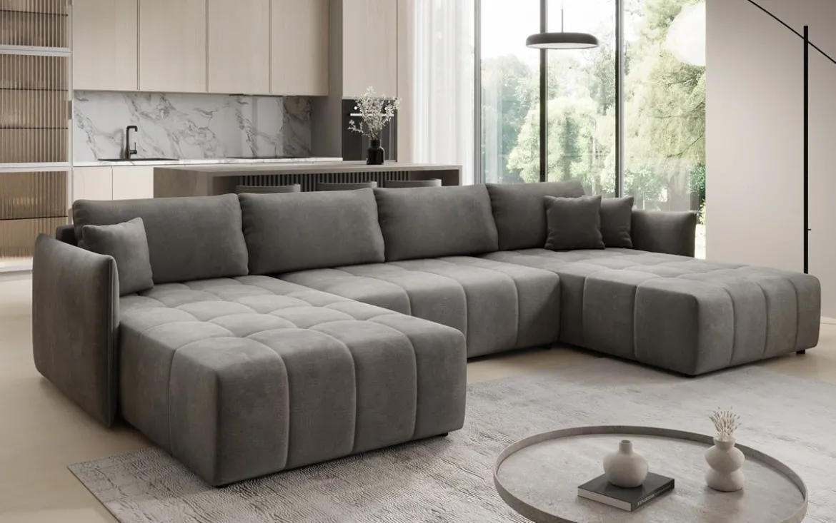Designer Sofa Velaro U mit Schlaf- und Klappfunktion in Samt