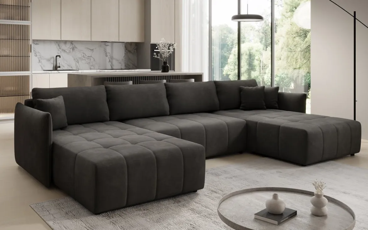 Designer Sofa Velaro U mit Schlaf- und Klappfunktion in Samt