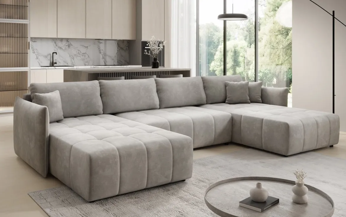 Designer Sofa Velaro U mit Schlaf- und Klappfunktion in Samt