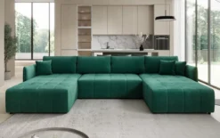 Designer Sofa Velaro U mit Schlaf- und Klappfunktion in Samt