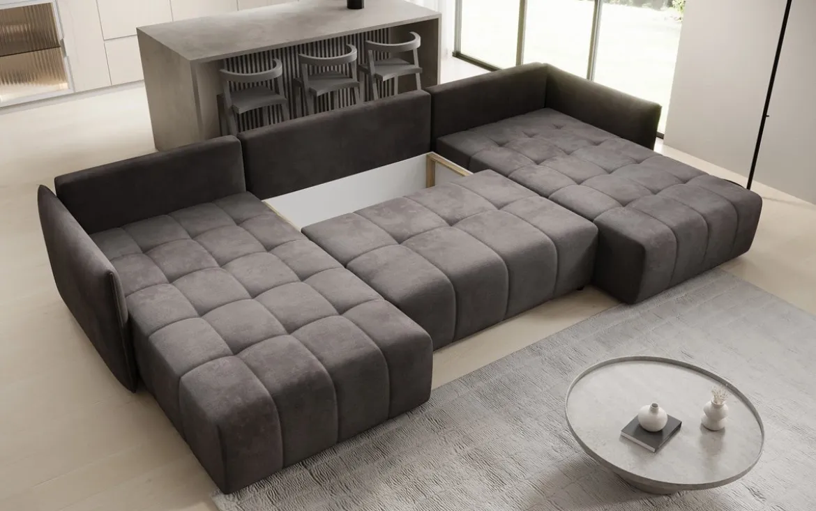 Designer Sofa Velaro U mit Schlaf- und Klappfunktion in Samt