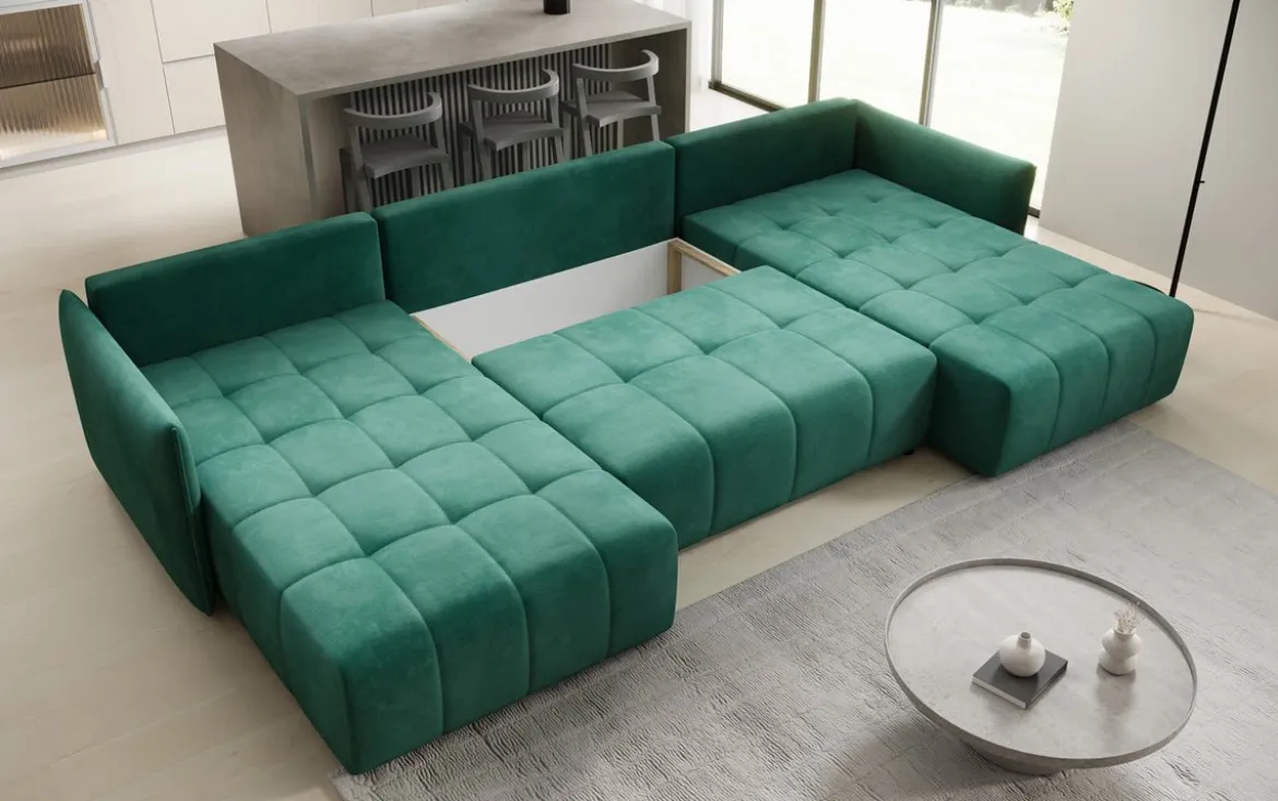 Designer Sofa Velaro U mit Schlaf- und Klappfunktion in Samt