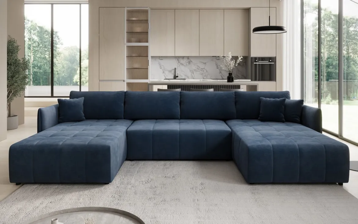 Designer Sofa Velaro U mit Schlaf- und Klappfunktion in Samt