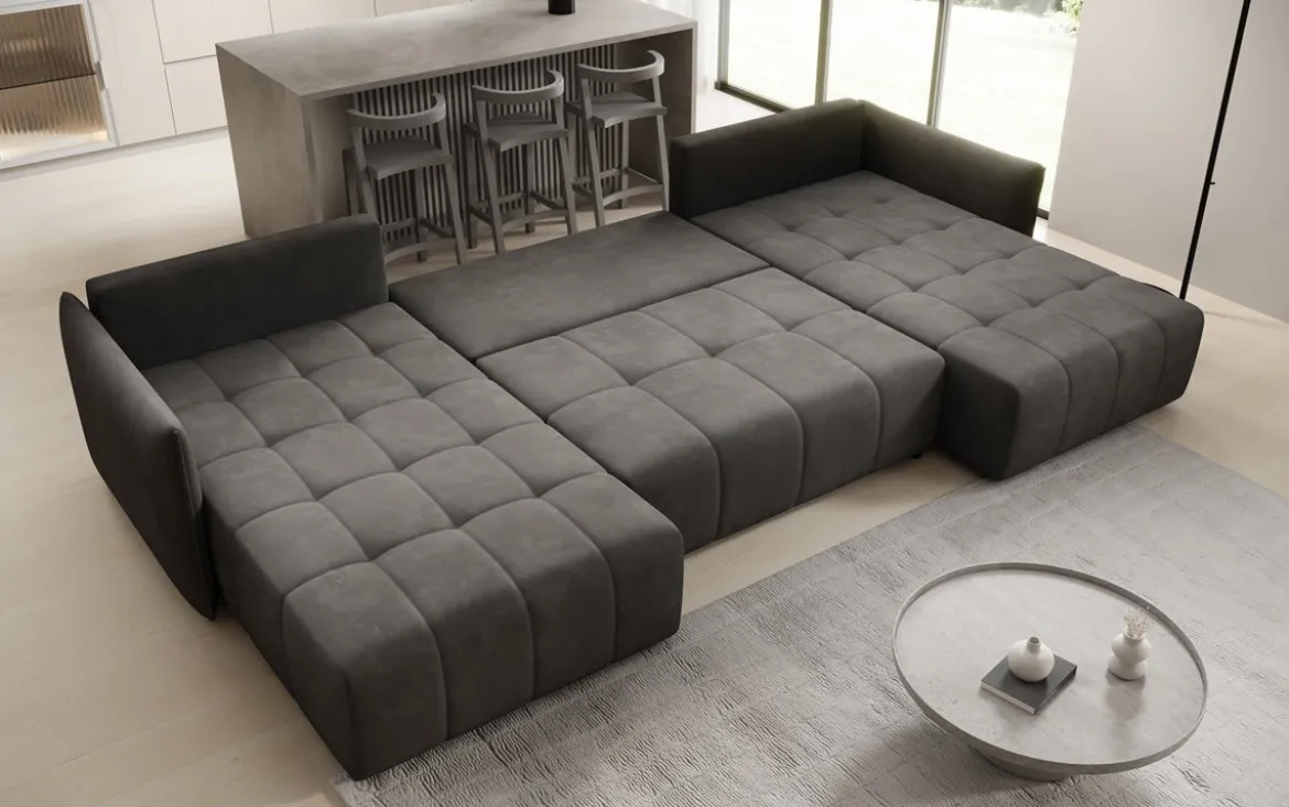 Designer Sofa Velaro U mit Schlaf- und Klappfunktion in Samt