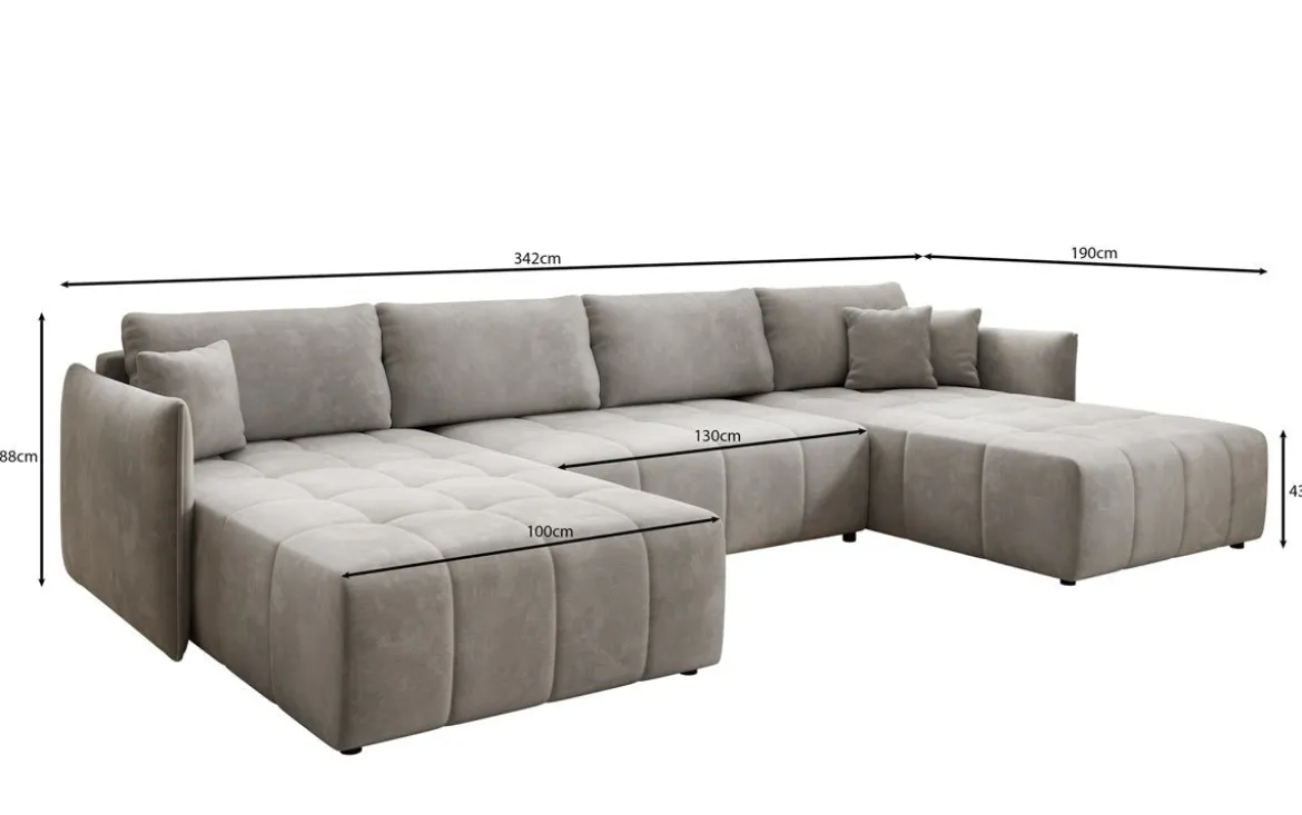 Designer Sofa Velaro U mit Schlaf- und Klappfunktion in Samt