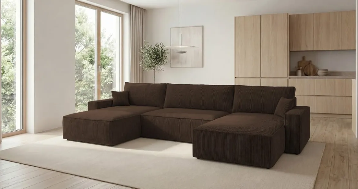 Designer Sofa Vienna U mit Schlaffunktion und Stauraum in Cord