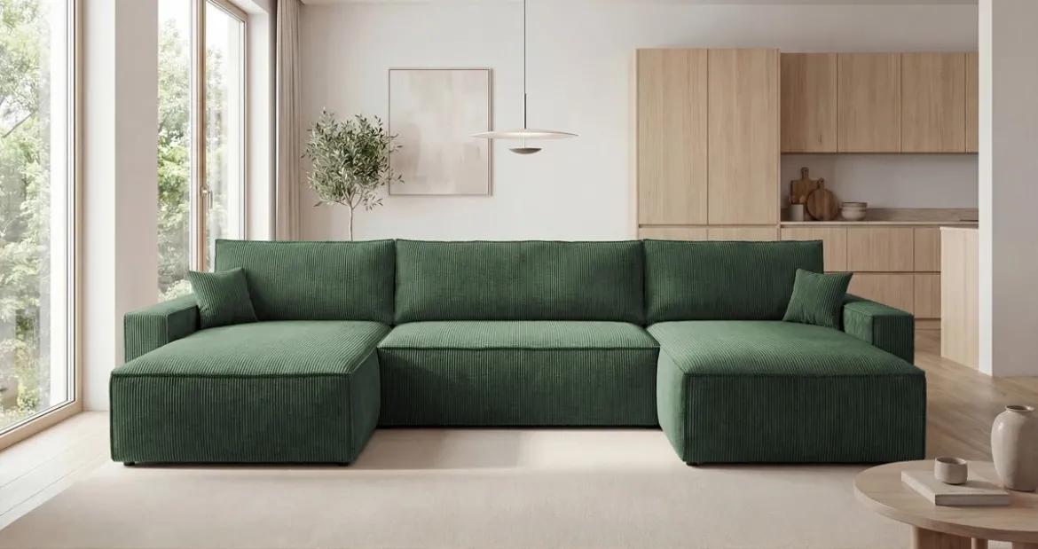 Designer Sofa Vienna U mit Schlaffunktion und Stauraum in Cord