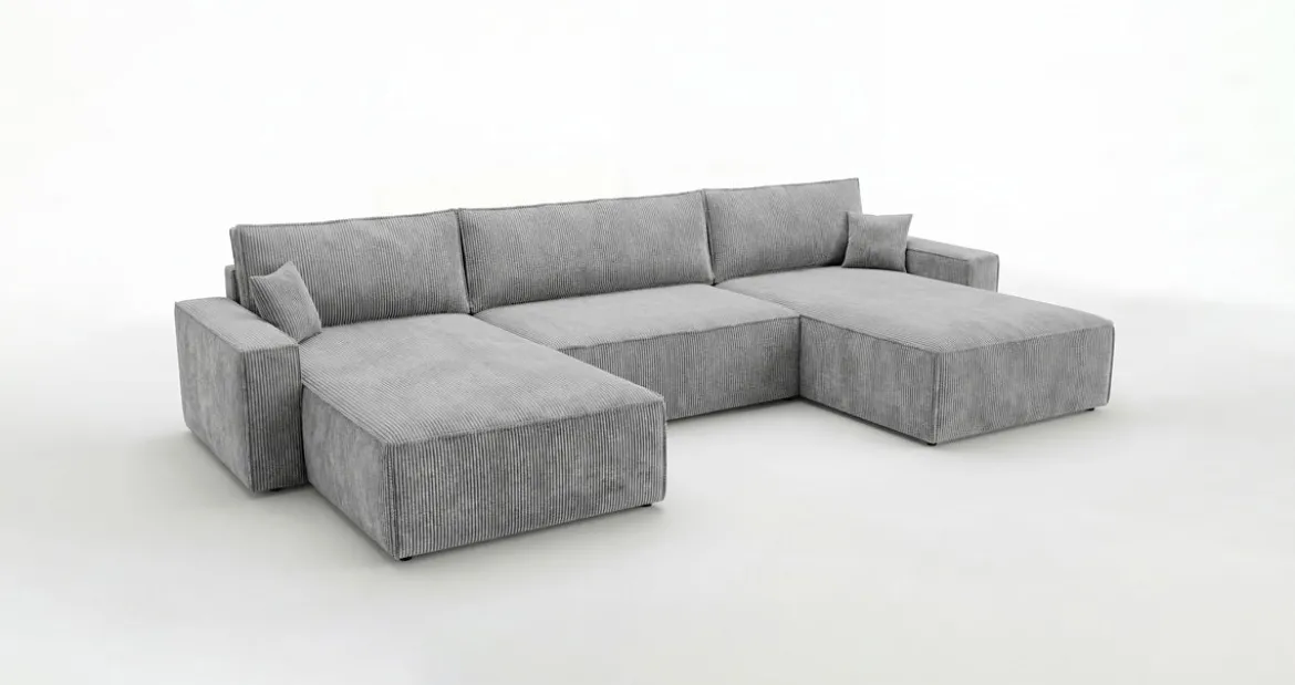 Designer Sofa Vienna U mit Schlaffunktion und Stauraum in Cord