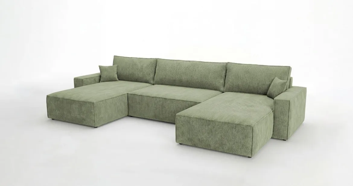 Designer Sofa Vienna U mit Schlaffunktion und Stauraum in Cord