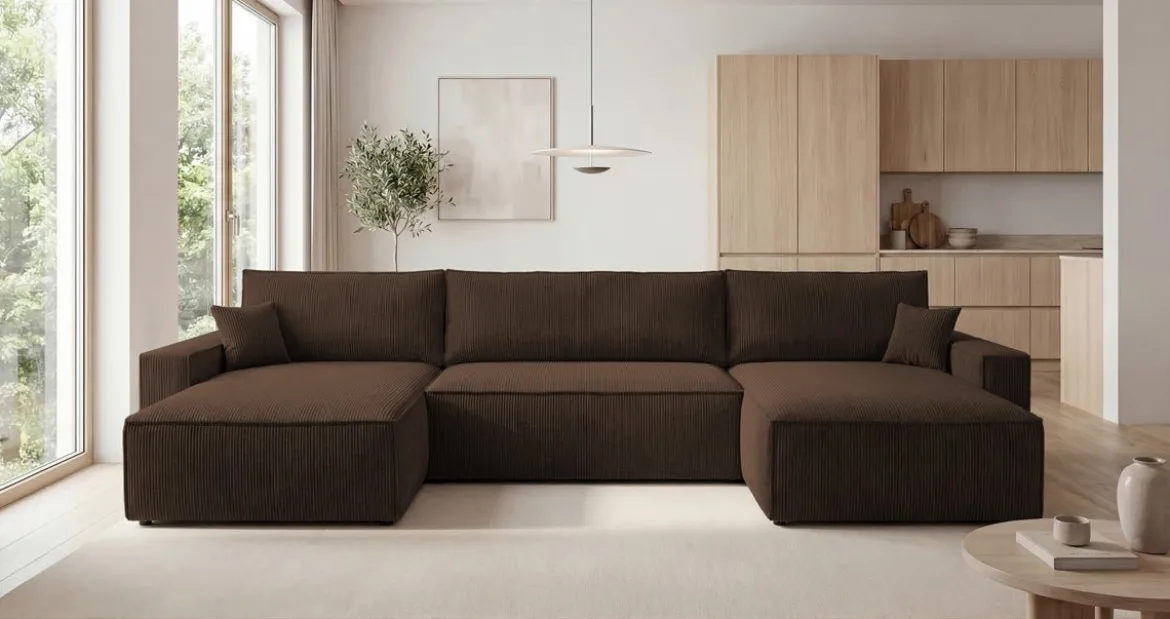 Designer Sofa Vienna U mit Schlaffunktion und Stauraum in Cord