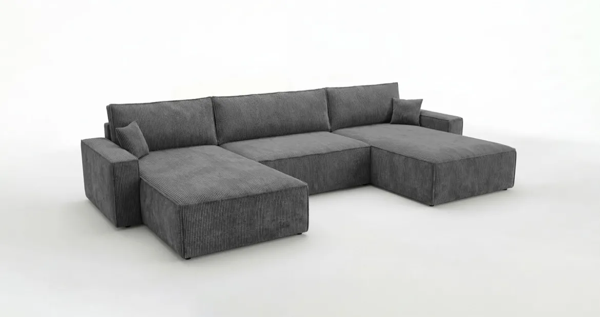 Designer Sofa Vienna U mit Schlaffunktion und Stauraum in Cord