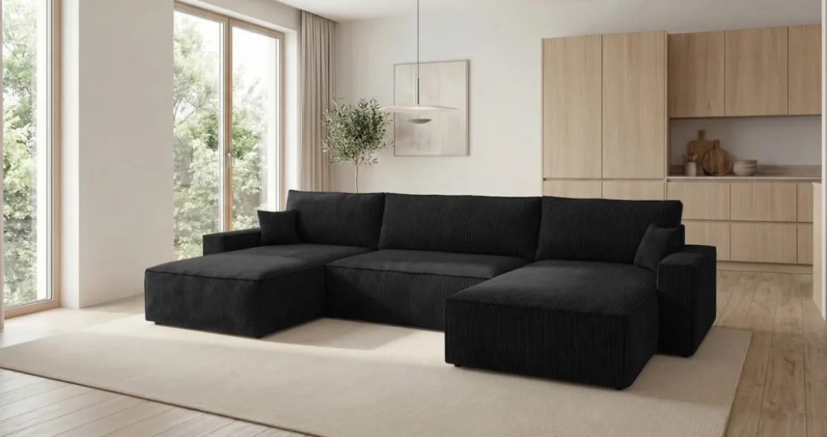 Designer Sofa Vienna U mit Schlaffunktion und Stauraum in Cord