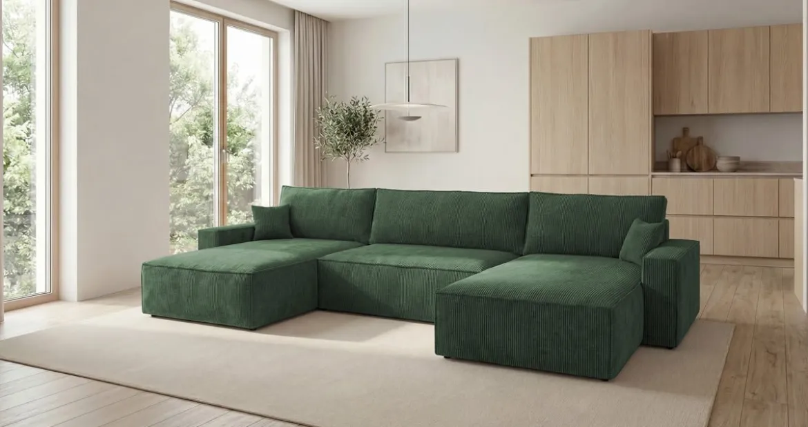 Designer Sofa Vienna U mit Schlaffunktion und Stauraum in Cord