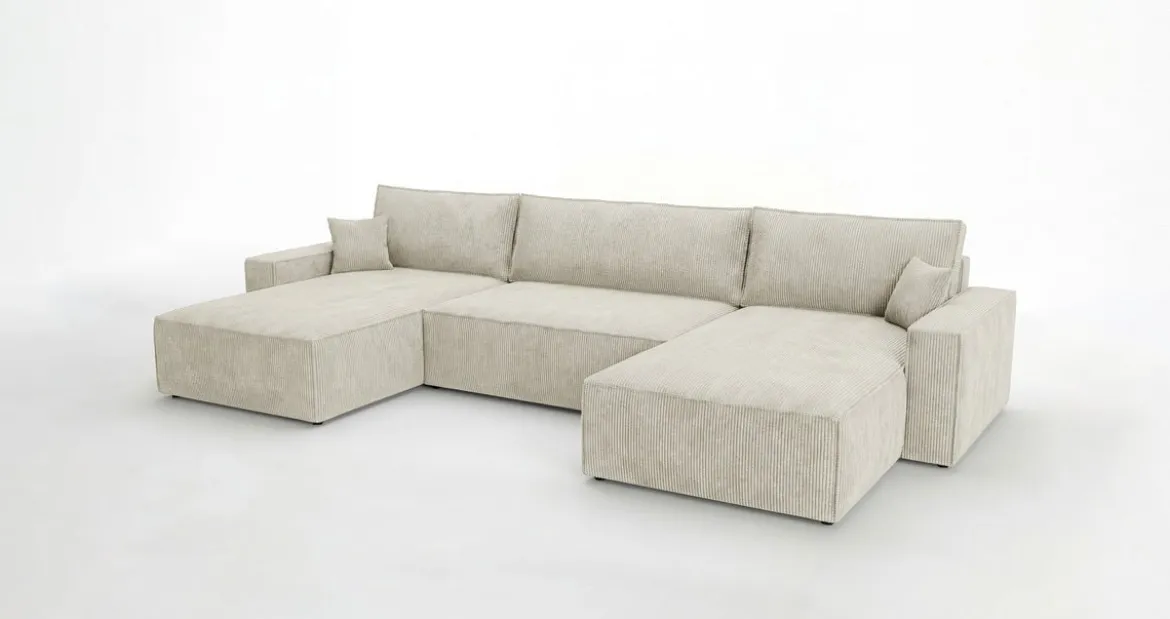 Designer Sofa Vienna U mit Schlaffunktion und Stauraum in Cord