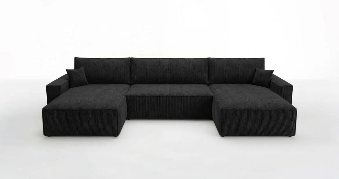Designer Sofa Vienna U mit Schlaffunktion und Stauraum in Cord