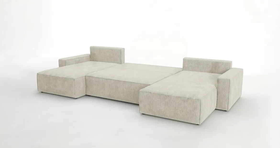 Designer Sofa Vienna U mit Schlaffunktion und Stauraum in Cord