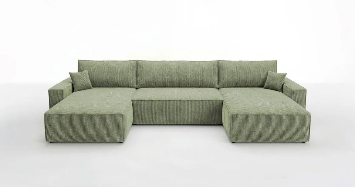 Designer Sofa Vienna U mit Schlaffunktion und Stauraum in Cord